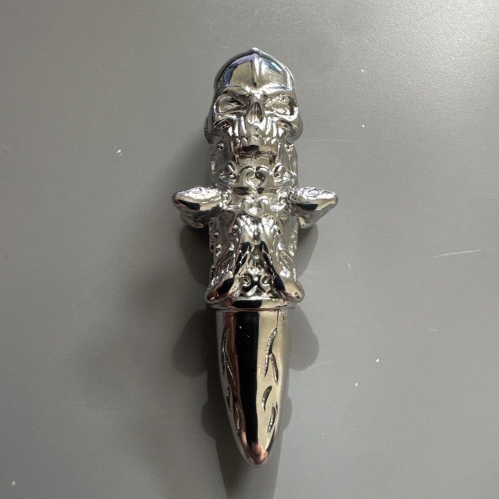 Silver Tone Skull Bullet Pendant 24 Inch Chain Stainless Steel Gothic Biker Punk